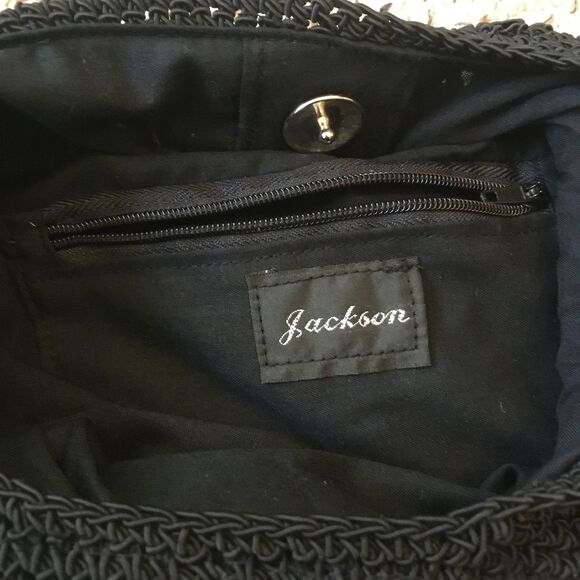 Jackson Crochet Purse Bag Black Strap Snap Closure Boho Minimal Beach Boho - Picture 6 of 14